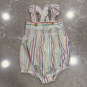 Starting Out Baby Girl Striped Smocked Romper | Size 6–9M | Ruffle Straps